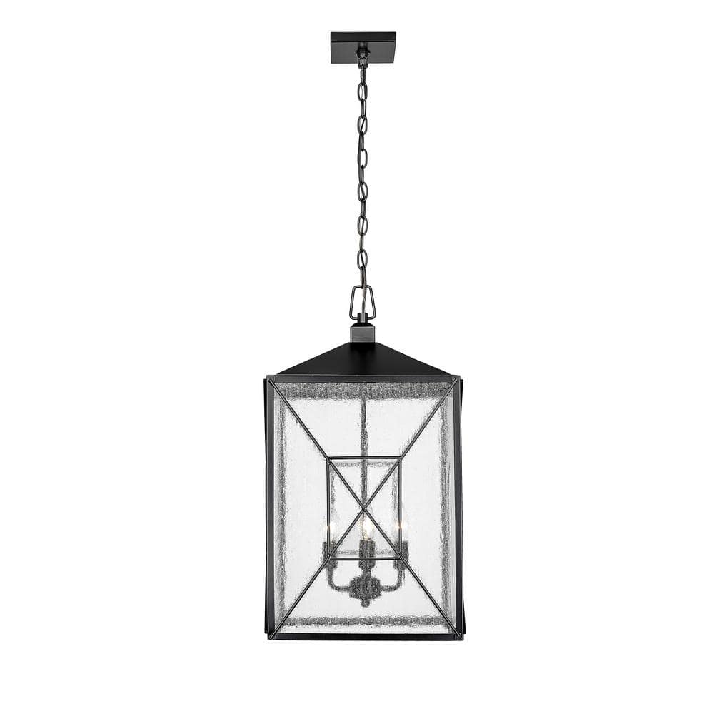 Caswell 25 in. 4-Light Powder Coated Black Outdoor Pendant Light with Clear Seeded Glass price history on PriceWatchPro