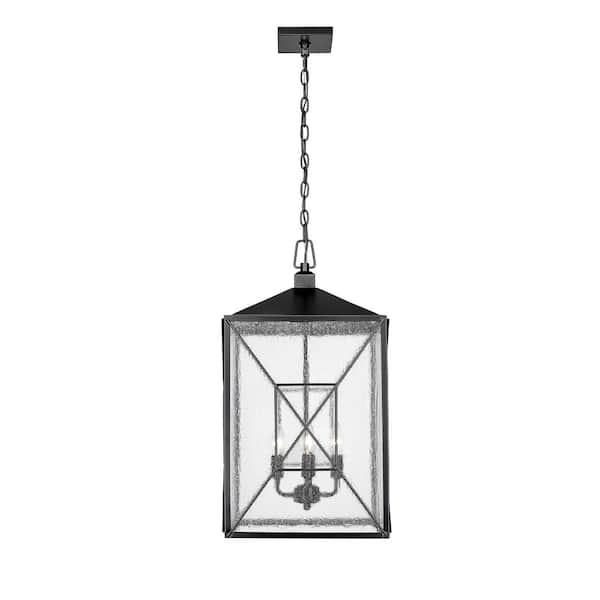 Millennium Lighting Caswell 25 in. 4-Light Powder Coated Black Outdoor Pendant Light with Clear Seeded Glass