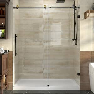 Luxury 56 in. W., 60 in. W. x 74 in. H Sliding Frameless Shower Door in Black and Gold with Nano Clear Glass 8mm