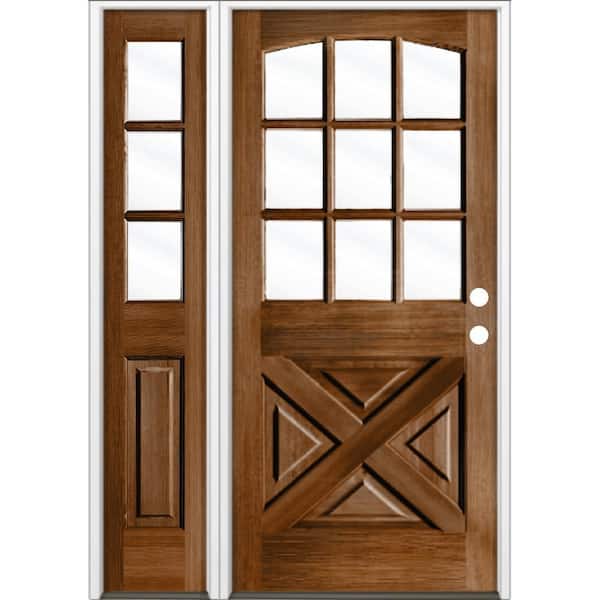 Krosswood Doors 50 in. x 80 in. Farmhouse X Panel LH 1/2 Lite Clear Glass Provincial Stain Hemlock Prehung Front Door with LSL