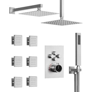 15-Spray His and Hers Showers Square High Pressure Multi-Functionn Wall Bar Shower Kit in Brushed Nickel Valve Included