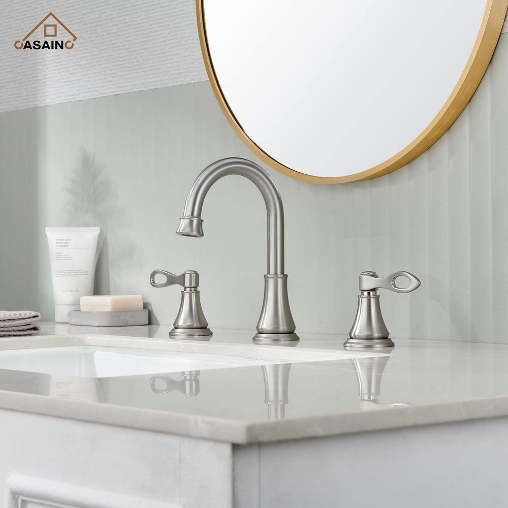 Brushed Nickel 8-Inch Widespread 2-Handle Bathroom Faucet with Drain