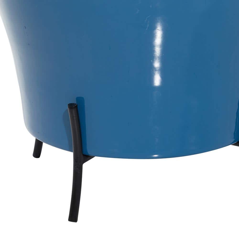 Blue Solid Round Metal Planter Set, 9" and 12"H with Gold X-Stands