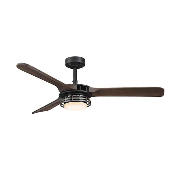 Parrot Uncle Aerofanture 52 in. Black Downrod Mount Integrated LED Ceiling Fan with Light and Remote Control