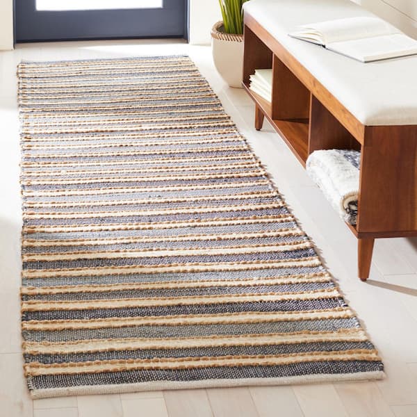 Striped Kilim 2 ft. x 8 ft. Charcoal/Ivory Striped Runner Rug