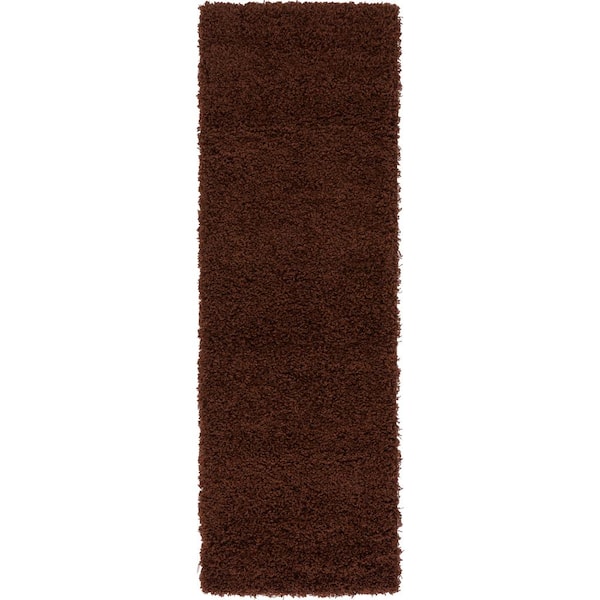 Unique Loom Solid Shag Chocolate Brown 6 ft. Runner Rug
