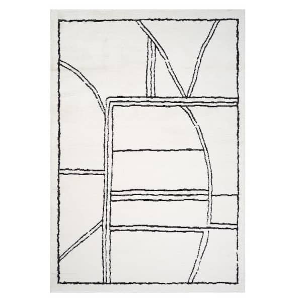 8 ft. x 11 ft. Ivory, Black, Tan Medallion Washable Area Rug