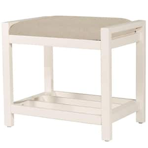 Amelia White Wood Vanity Stool