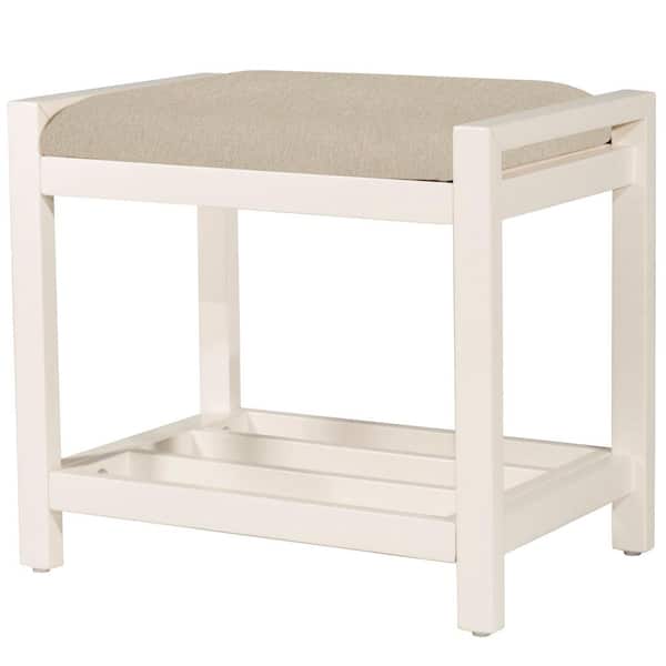 Amelia White Wood Vanity Stool