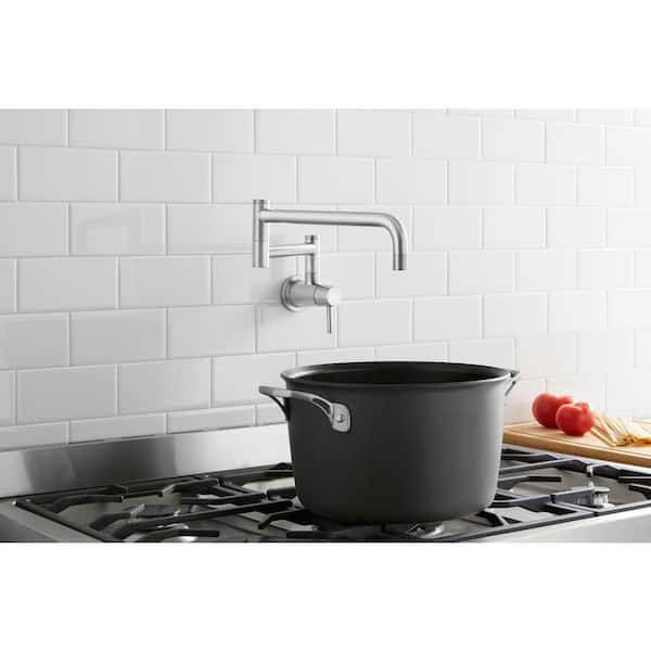 Modern Wall Mount Pot Filler Faucet in Stainless Steel