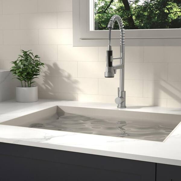 Brushed Nickel 19 in. H Single Handle Pull Down Kitchen