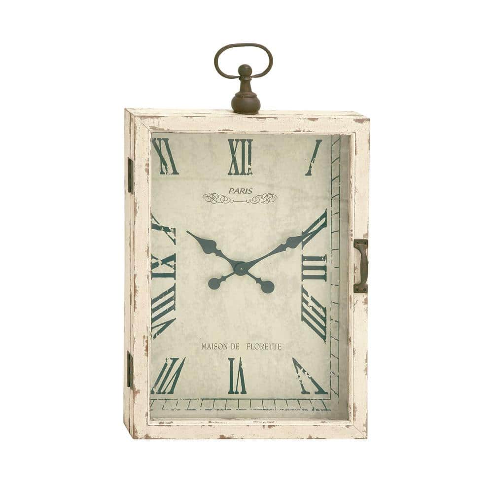 34" White Distressed Wood Pocket Watch Style Wall Clock