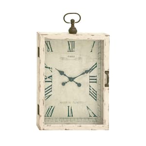 20 in. x 34 in. White Wooden Pocket Watch Style Wall Clock with Hinged Door