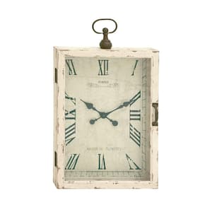 White Wood Pocket Watch Style Analog Wall Clock with Hinged Door