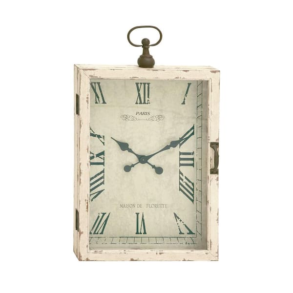 Litton Lane White Wood Pocket Watch Style Analog Wall Clock with Hinged Door