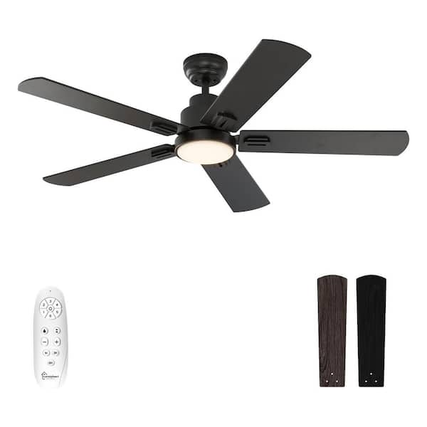 Unbranded 62 in. Indoor/Outdoor Black Ceiling Fan with Color Changing LED and Remote Control Silent DC Motor, 5-Blades