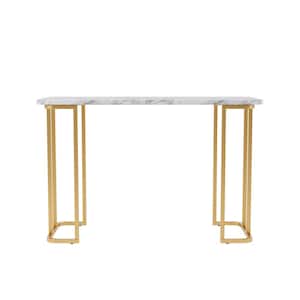 Pasadina 47.25 in. Gold Coating and White Rectangle Faux Marble Console Table