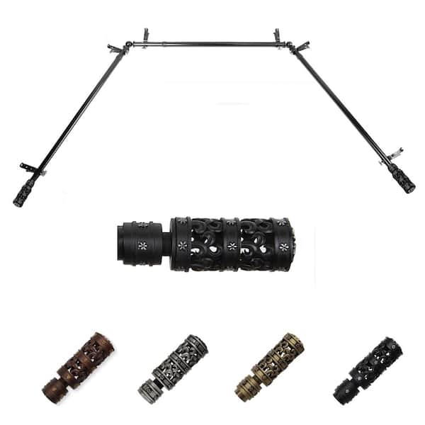 EMOH 13/16" Dia Adjustable 20"-36", 38"-72" Bay Window Curtain Rod with Rey Finials in Black