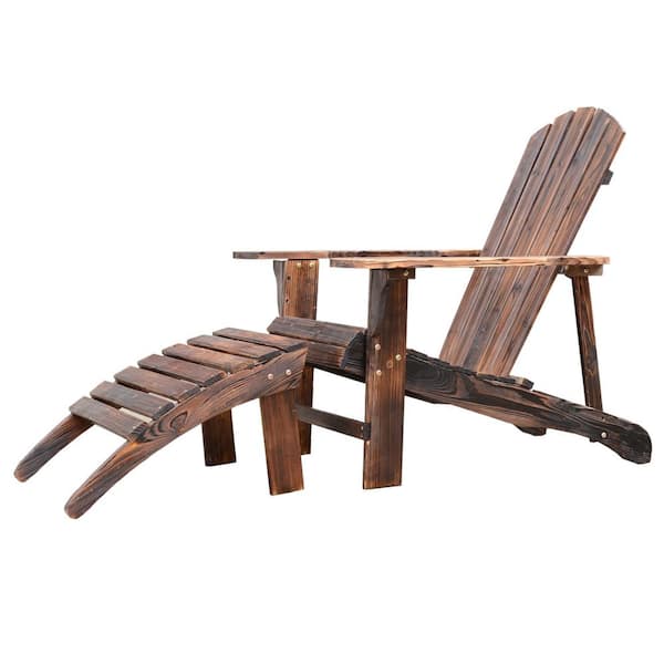 Outsunny Brown Wooden Adirondack Outdoor Patio Lounge Chair with Included Ottoman and Water-Fighting Material