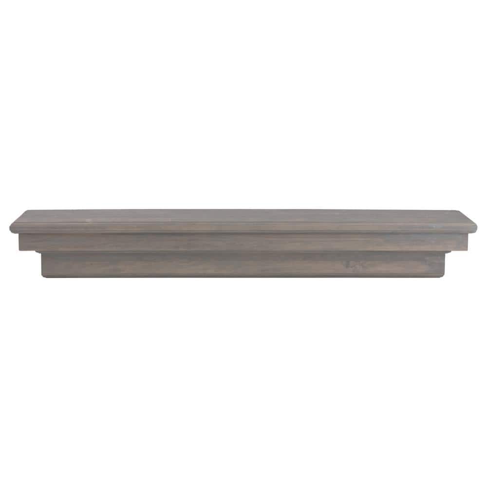 Ash Gray Solid Wood Wall-Mounted Mantel Shelf with Corbel Bracket Arches