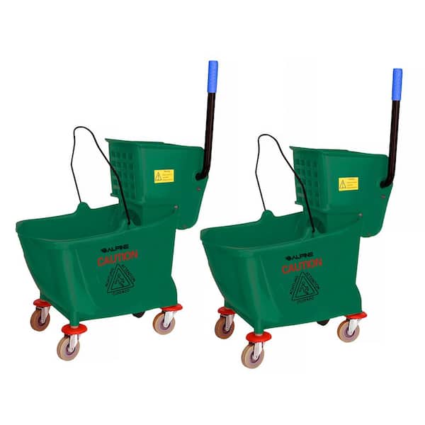 Alpine Industries 36 Qt. Mop Bucket with Side Press Wringer in Green (2-Pack)