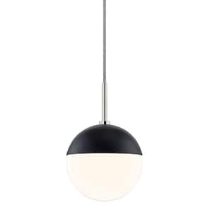 Renee 1-Light Polished Nickel and Black Pendant Light with Opal Glossy Shade