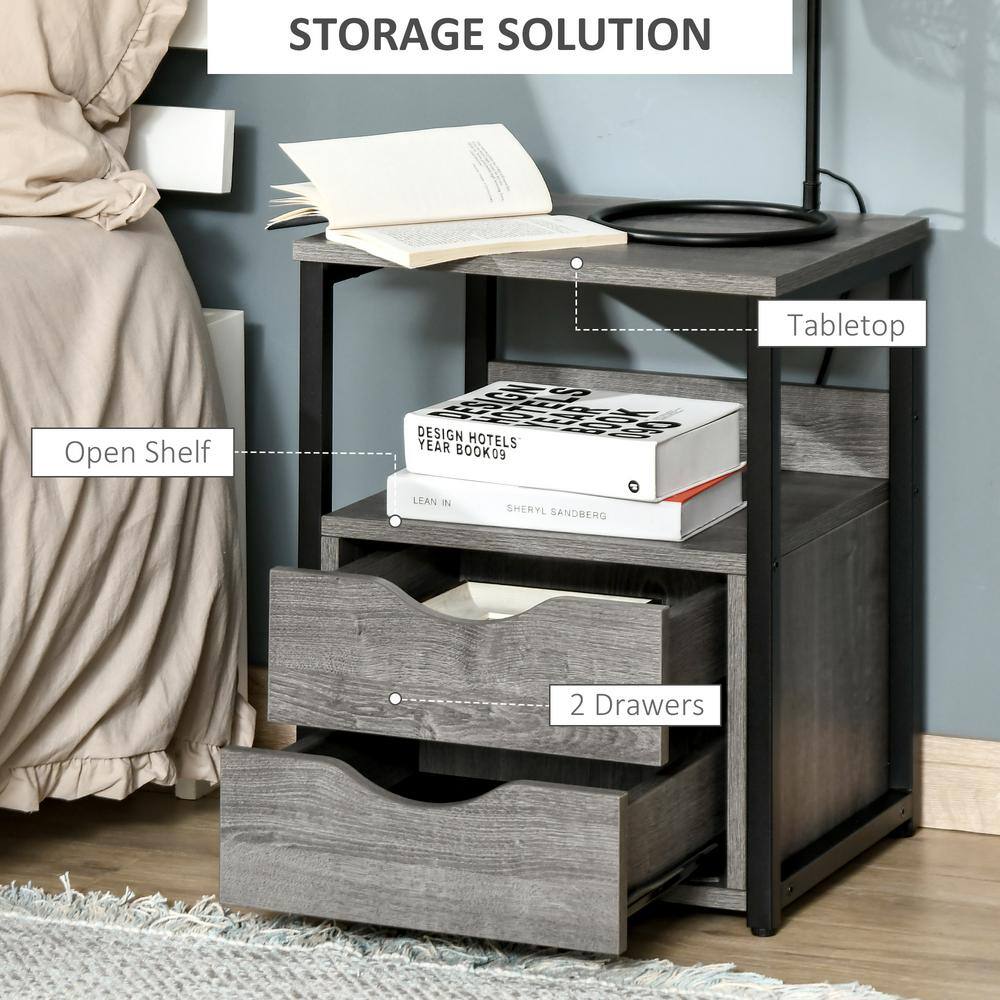 Industrial Chic Side Table with Dual Storage Drawers and Shelf