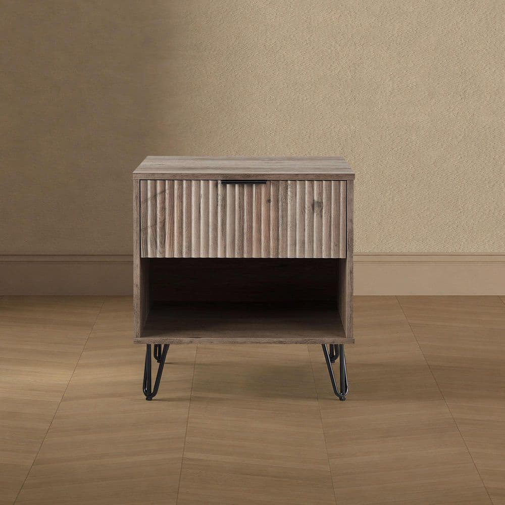 DUMBO Modern Rustic Grey 1-Drawer 20.07 in. W Nightstand with SNAP Assembly - Tool-Free, Effortless Setup