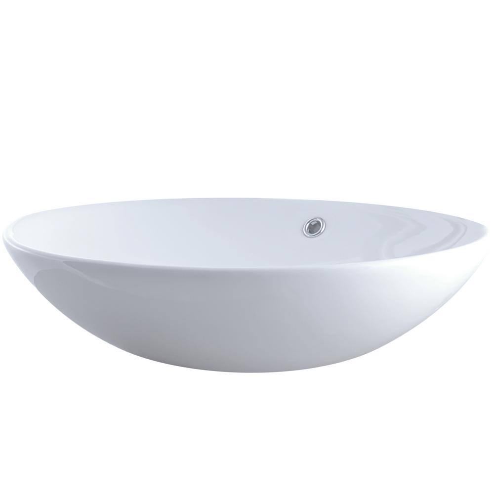Bianco White Ceramic Oval Vessel Sink with Overflow