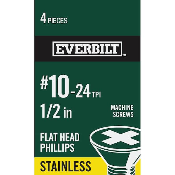 Everbilt #10-24 x 1/2 in. Phillips Flat Head Stainless Steel Machine Screw (4-Pack)