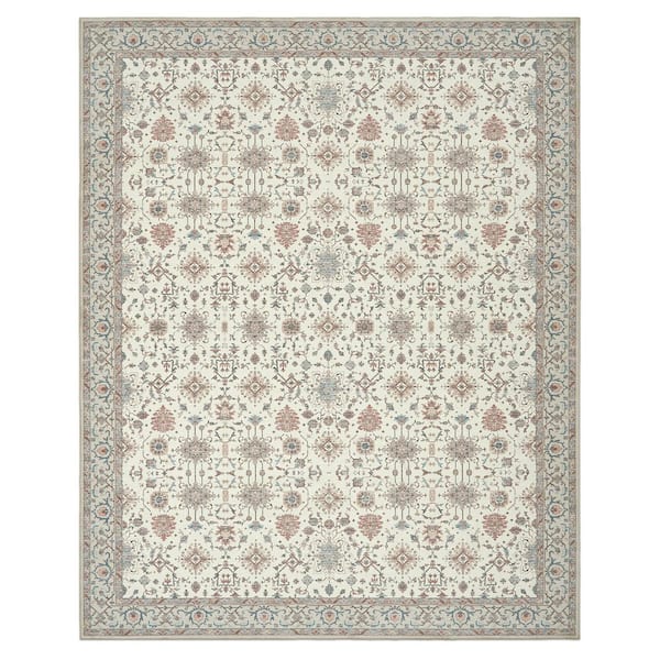 Aure Floral Border Chenille Muticolor Ivory 8 ft. x 10 ft. Polyester Runner Rug