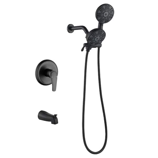 FORCLOVER Single Handle 6-Spray Tub and Shower Faucet 2.5 GPM with Dual Shower Head in. Matte Black Valve Included