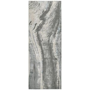 2 X 8 Blue and Gray Abstract Runner Rug