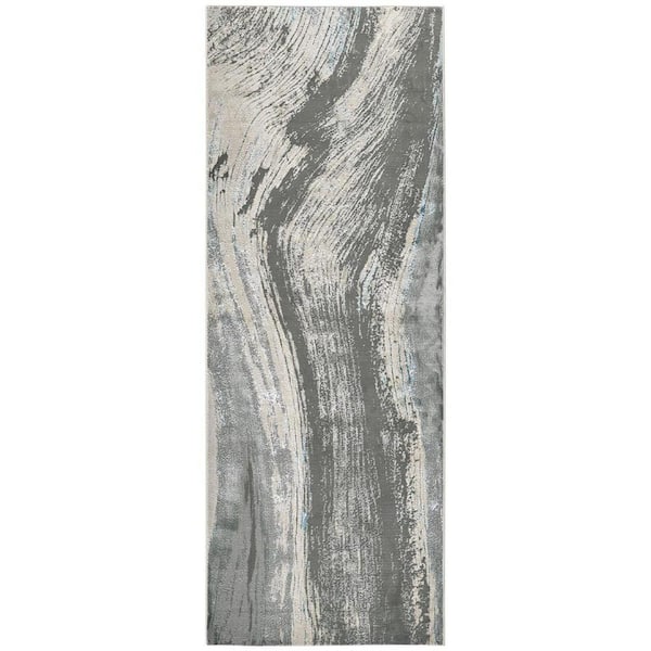 HomeRoots Blue and Gray Abstract 2 ft. x 8 ft. Runner Rug