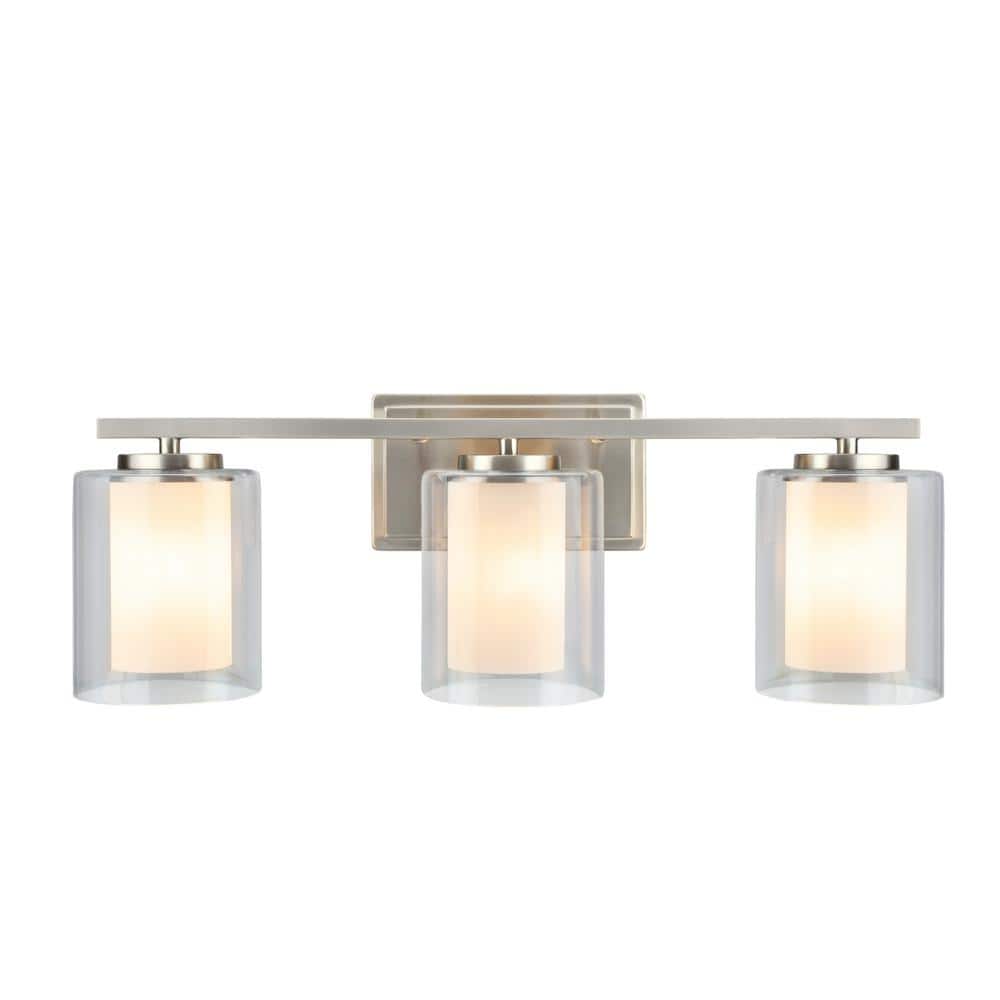Satin Nickel Cylinder Bathroom Vanity Light with Clear Glass Shade