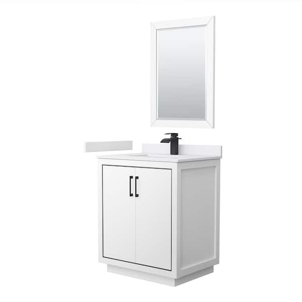 Wyndham Collection Icon 30 in. W x 22 in. D x 35 in. H Single Bath Vanity in White with White Cultured Marble Top and 24" Mirror