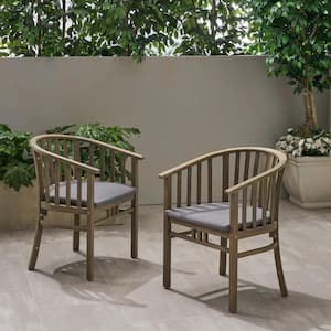 Alondra Grey Wooden Outdoor Patio Dining Chairs with Dark Grey Cushions (2-Pack)