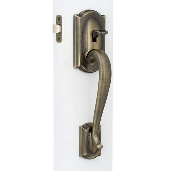 Schlage Camelot Antique Brass Handleset Less Deadbolt with Georgian Interior Keyed Knob