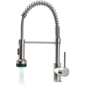 Single Handle Pull Down Sprayer Kitchen Faucet with LED light in Brushed Nickel