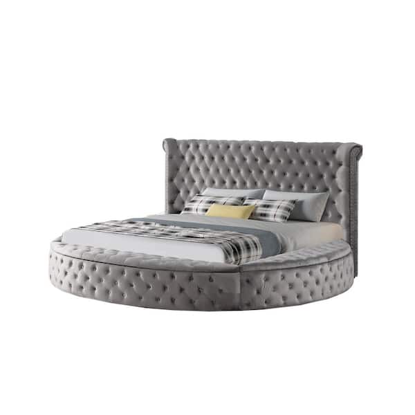 Best Master Furniture Isabella Grey California King Tufted Round Platform Bed