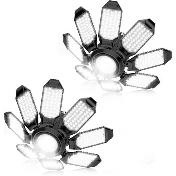 6500 K 50000 LM LED Garage Light 2-Pack with 8-Deformable Panels E26/E27 Socket Adjustable Center Spotlight