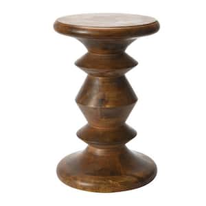 12 in. Mid Brown Stained Round Solid Mango Wood End Table with Flat Top