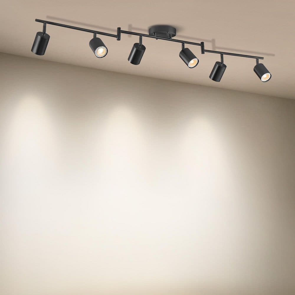 Matte Black Adjustable 6-Light Track Fixture with LED Bulbs