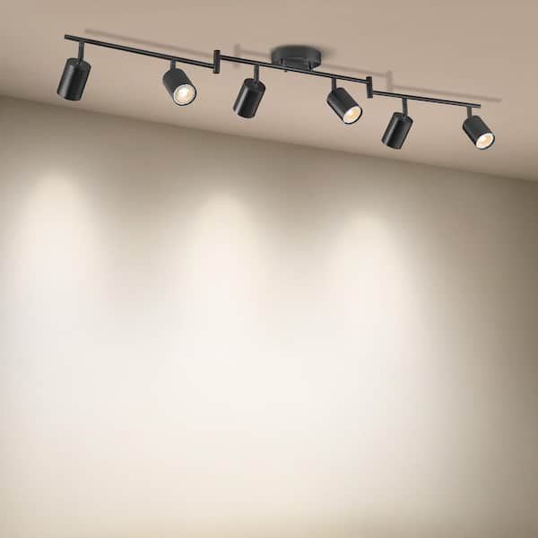 6-Light 4 ft. Matte Black Ceiling Mounted Hardwired Track Lighting Kit with Adjustable Heads and 6-Bulbs Included