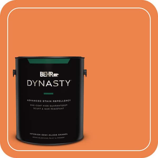1 gal. #240B-6 Orange Zest Semi-Gloss Enamel Interior Stain-Blocking Paint & Primer