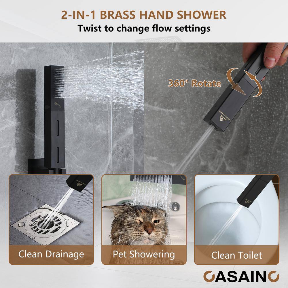 Matte Black Large Square LED Rainfall Shower System with Handheld
