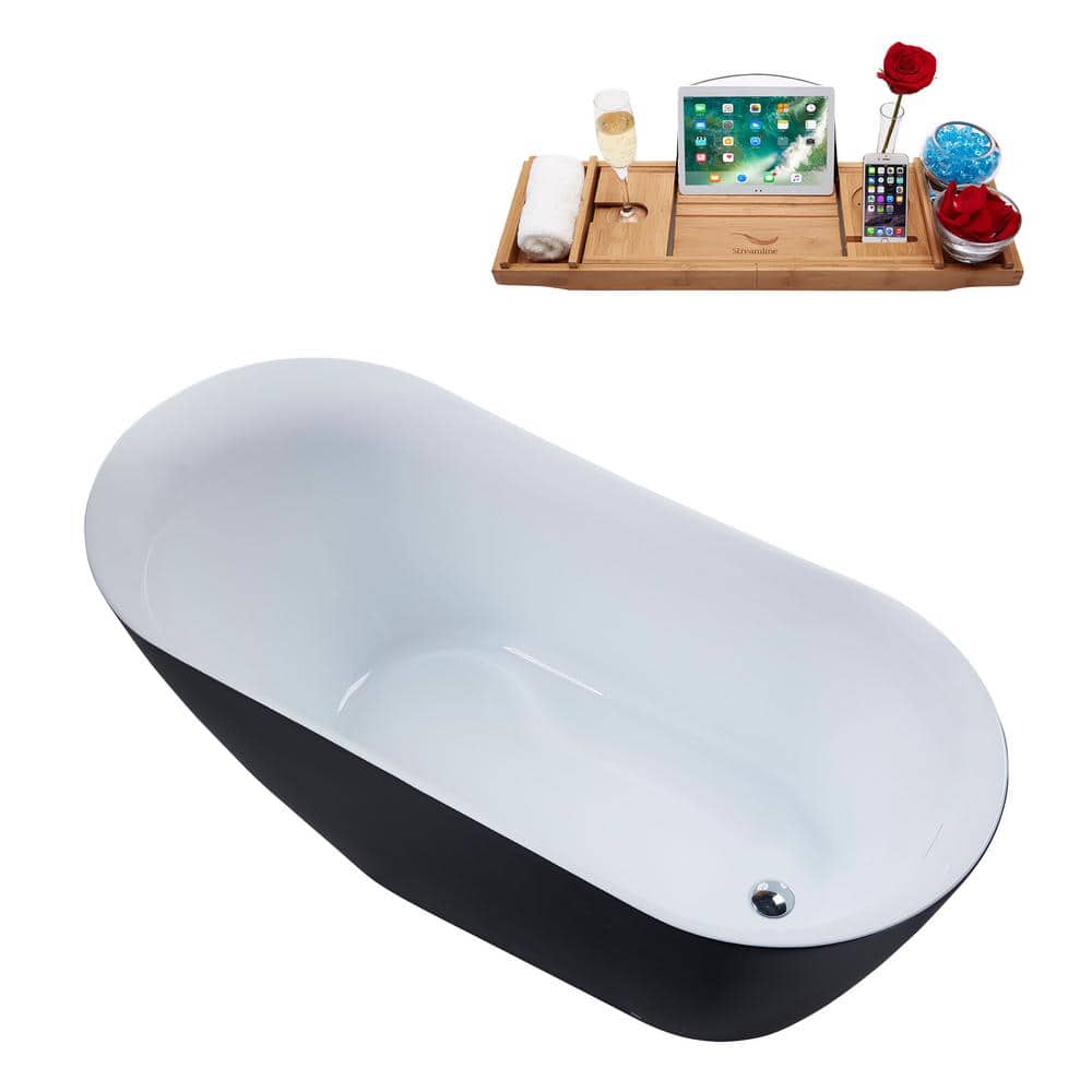 59'' Black and White Freestanding Acrylic Soaking Bathtub