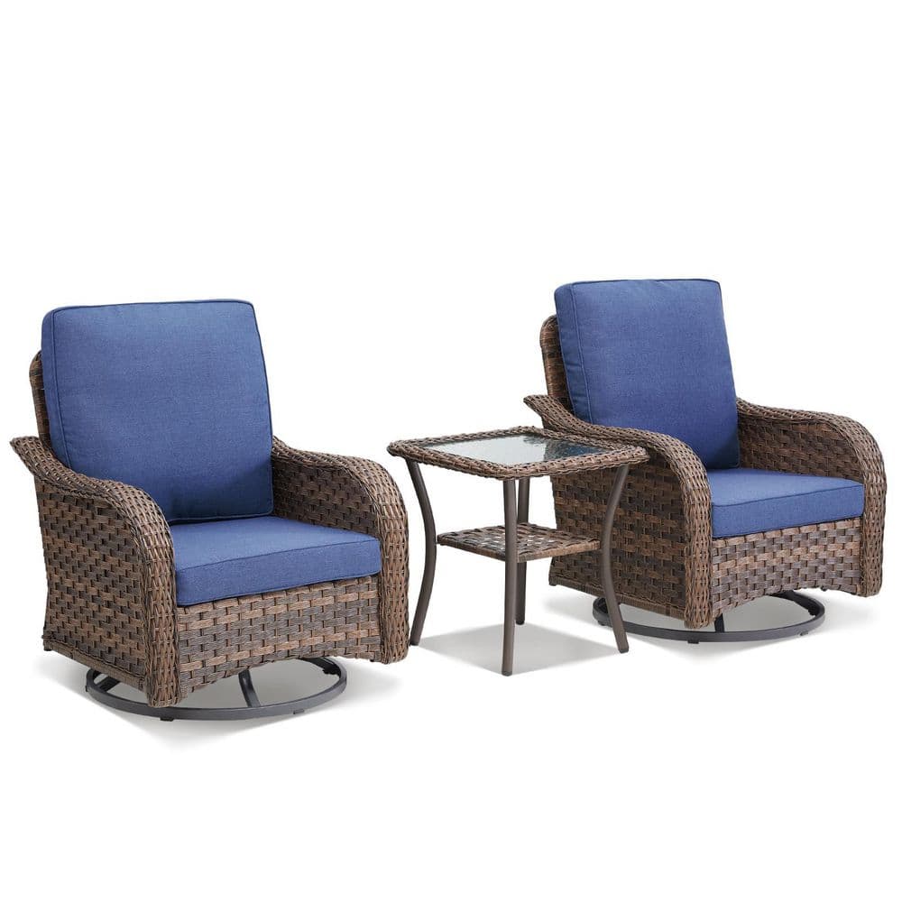 AMCLOBA 3-Piece Patio Wicker Outdoor Rocking Chair with 360