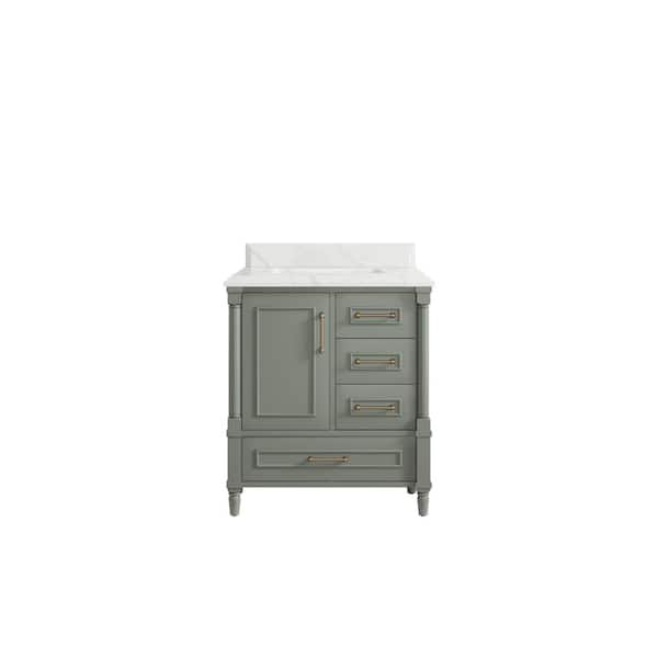 Willow Collections Hudson 30 in. W x 22 in. D x 36 in. H Single Sink Bath Vanity Center in Evergreen with 1.5 in. Calacatta Laza Quartz Top