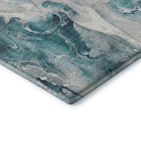 Mayfield Premium Machine Washable Abstract AMF1687 Teal 3 ft. x 5 ft. Area Rug